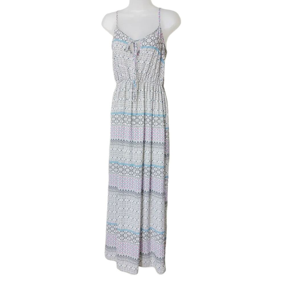 RUNWAY STORY Women's S Geometric Boho Sun Beachwear Maxi Dress, Spaghetti Straps